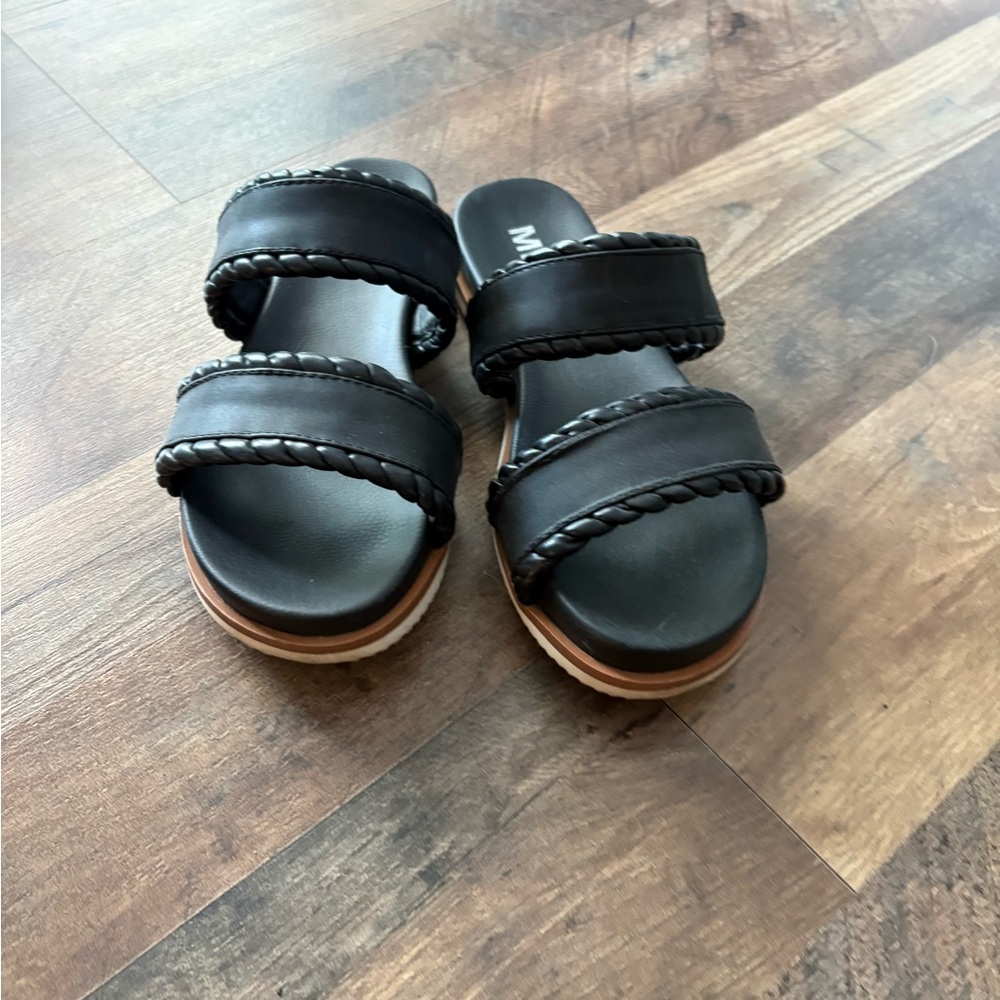MIA Black Double-Strap Braided Slide Sandals